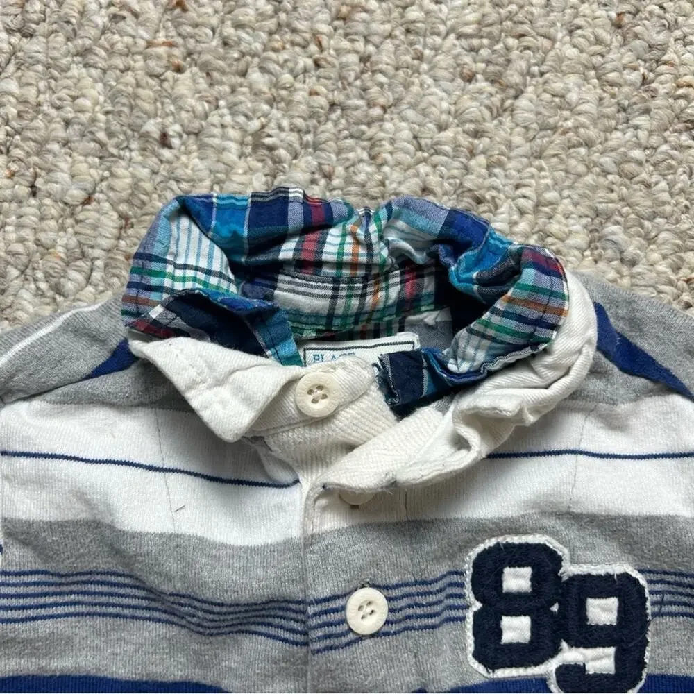 Children’s Place Striped Long Sleeve Layered Polo Boys 6 Plaid Collar 1/4 Button